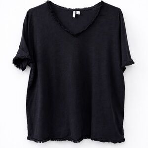 Cato Black Frayed V-Neck Short Sleeve Tee
